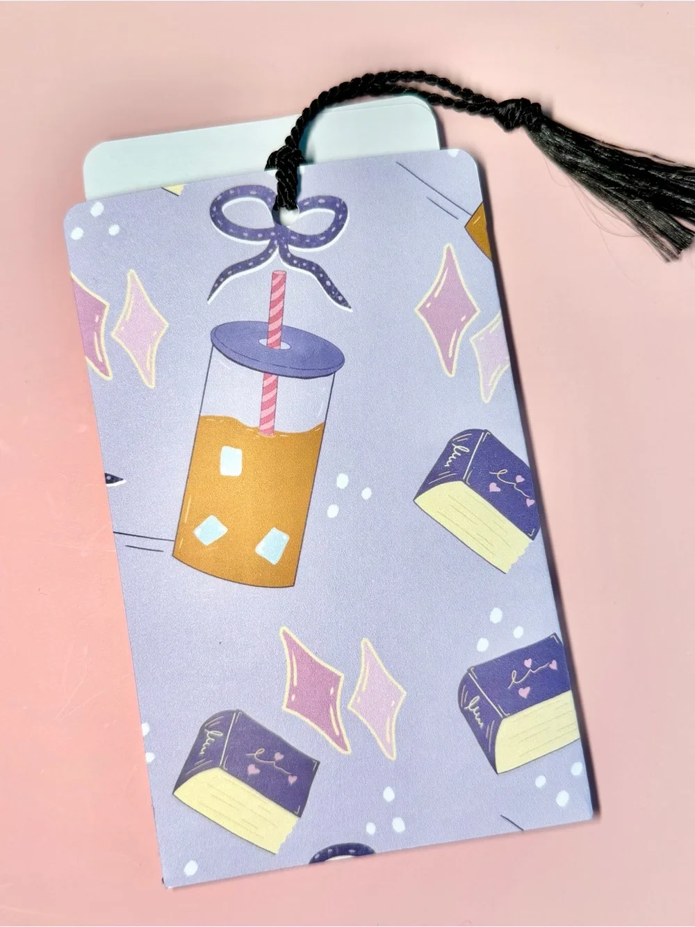 Library Card Bookmark Pouch with TBR & Reading Log – Book Lover Gift Iced Coffee